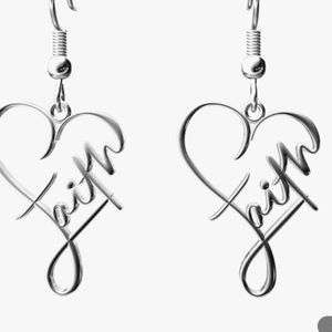 Elegant Faith Heart Earrings .98 inches tall and .71 inches across.